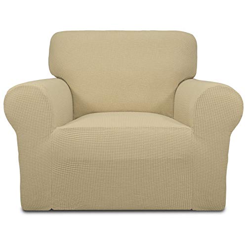 Greatime Stretch Sofabezug Sofaüberwurf Möbelschutz Sofaüberzug Couchbezug Couch Schild Sofahusse Weich mit Gummiband Schaumstreifen (Beige,1-Sitzer) von Greatime