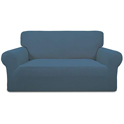 Greatime Stretch Sofabezug Sofaüberwurf Möbelschutz Sofaüberzug Couchbezug Couch Schild Sofahusse Weich mit Gummiband Schaumstreifen (Bluestone,2-Sitzer) von Greatime