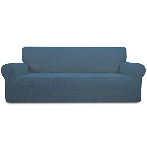 Greatime Stretch Sofabezug Sofaüberwurf Möbelschutz Sofaüberzug Couchbezug Couch Schild Sofahusse Weich mit Gummiband Schaumstreifen (Bluestone,3-Sitzer) von Greatime