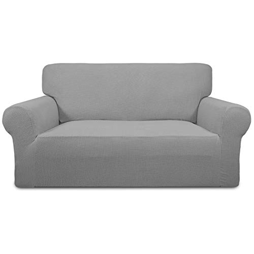 Greatime Stretch Sofabezug Sofaüberwurf Möbelschutz Sofaüberzug Couchbezug Couch Schild Sofahusse Weich mit Gummiband Schaumstreifen (Hellgrau,2-Sitzer) von Greatime