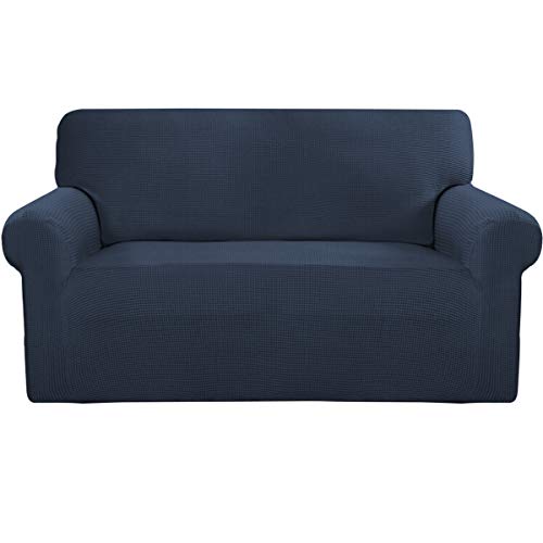 Greatime Stretch Sofabezug Sofaüberwurf Möbelschutz Sofaüberzug Couchbezug Couch Schild Sofahusse Weich mit Gummiband Schaumstreifen (Marineblau,2-Sitzer) von Greatime