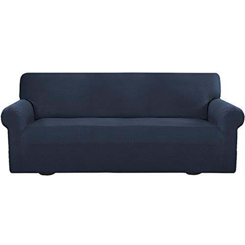 Greatime Stretch Sofabezug Sofaüberwurf Möbelschutz Sofaüberzug Couchbezug Couch Schild Sofahusse Weich mit Gummiband Schaumstreifen (Marineblau,3-Sitzer) von Greatime