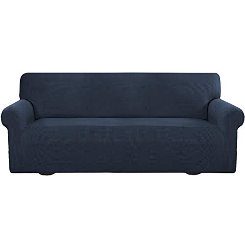 Greatime Stretch Sofabezug Sofaüberwurf Möbelschutz Sofaüberzug Couchbezug Couch Schild Sofahusse Weich mit Gummiband Schaumstreifen (Marineblau,Übergroß-3-Sitzer) von Greatime