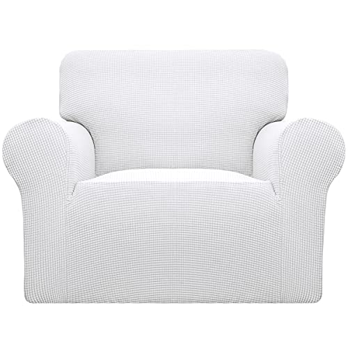 Greatime Stretch Sofabezug Sofaüberwurf Möbelschutz Sofaüberzug Couchbezug Couch Schild Sofahusse Weich mit Gummiband Schaumstreifen(Schneeweiß,1-Sitzer) von Greatime