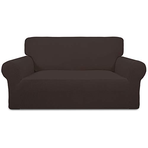 Greatime Stretch Sofabezug Sofaüberwurf Möbelschutz Sofaüberzug Couchbezug Couch Schild Sofahusse Weich mit Gummiband Schaumstreifen (Schokolade,2-Sitzer) von Greatime