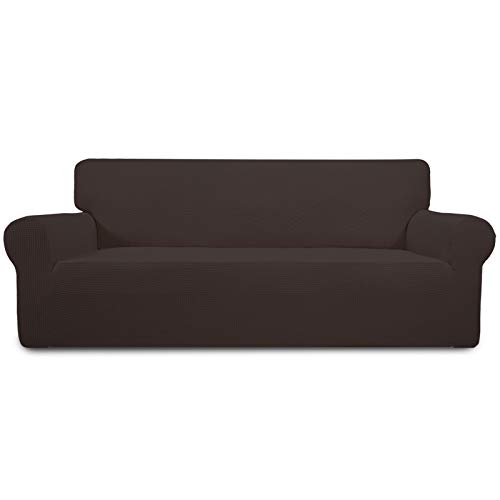 Greatime Stretch Sofabezug Sofaüberwurf Möbelschutz Sofaüberzug Couchbezug Couch Schild Sofahusse Weich mit Gummiband Schaumstreifen (Schokolade,3-Sitzer) von Greatime