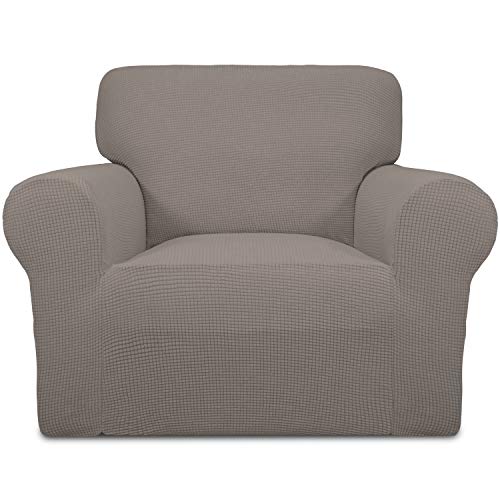 Greatime Stretch Sofabezug Sofaüberwurf Möbelschutz Sofaüberzug Couchbezug Couch Schild Sofahusse Weich mit Gummiband Schaumstreifen (1-Sitzer, Taupe) von Greatime