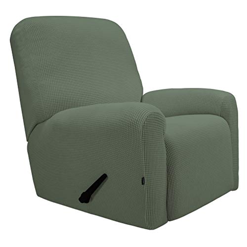 Greatime Stretch Sofabezug Sofaüberwurf Möbelschutz Sofaüberzug Couchbezug Couch Schild Sofahusse Weich mit Gummiband Schaumstreifen (Fernsehsessel, Gräulich Grün) von Greatime