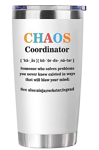 Greatingreat Becher mit Chaos-Koordinator-Motiv, Geschenk für Frauen, Dankeschön, Geschenke für ihn, Chef, Kollegen, Lehrer, Wertschätzungsgeschenke, Chaos-Koordinator, 590 ml, Weiß von Greatingreat