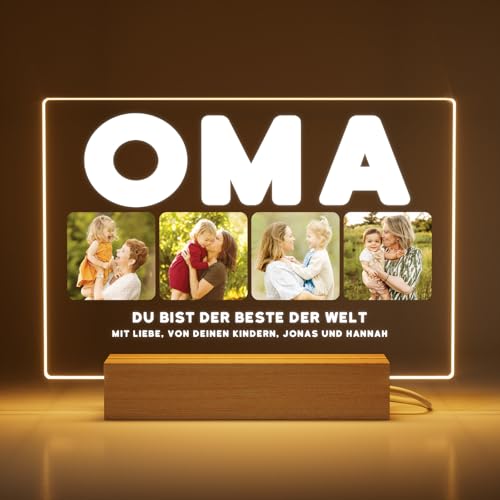 Greatminer Personalisierte Lampe mit Foto und Widmung - Geschenke für Oma - Geburtstagsgeschenk Oma - Acrylglas 18x14 cm mit optionalem LED-Sockel von Greatminer