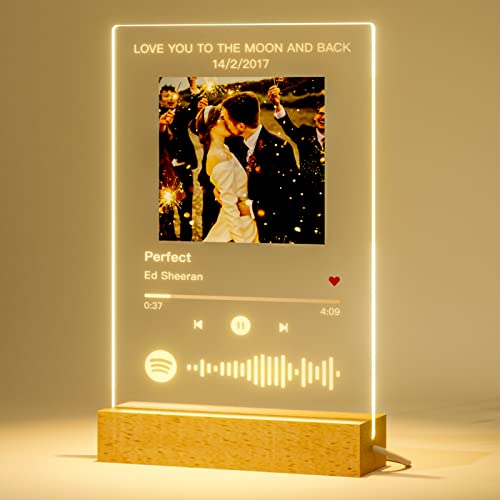 Spotify Glas Multicolor LED Nachtlicht Musikbild Song Cover Bild mit Foto Personalisierte Platte Nachtlampe Fotogeschenke für Frauen Männer Valentinstag Weihnachten von Greatminer