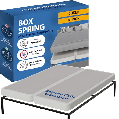 Greaton, Boxspringbettgestell Queen Size, 10,2 cm Holzfundament - Amish Made in USA - Leise Geräuschfrei, 2-teilig Untermatratze, BoxSpring, komplett montiert, Weiß von Greaton