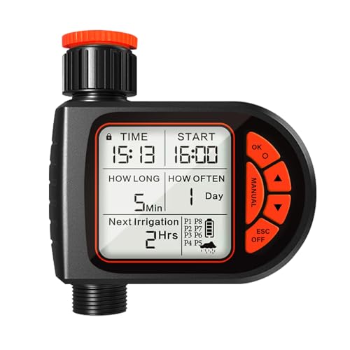 Bewässerungscomputer Automatisches Wasserdichtes Digitales Irrigation Computer mit Regensensor IPX5 Wasserdicht 8 Bewässerungsplänen Großbild LCD-Display Wasser Zeitschaltuhr für Garten Rasen von Greatzer