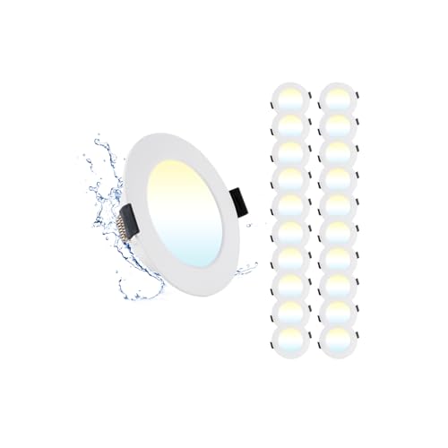 Grebeam 20er 7W Set LED Einbaustrahler 230V Flach 3 Farbtemperaturen 3000K-6000K IP44 LED Spot 230v, Ø95-110mm Loch Spot Deckenspots Außen Langlebig & Flammhemmend von Grebeam