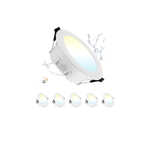 Grebeam LED Einbaustrahler 230V Dimmbar, 9W LED Spots Dimmbar Ultra Slim Einbautiefe 28mm, Warmweiß Neutralweiß Kaltweiß, IP44 Spots Deckenleuchten für Wohnzimmer, Ø95-105mm Loch, 5er Set von Grebeam