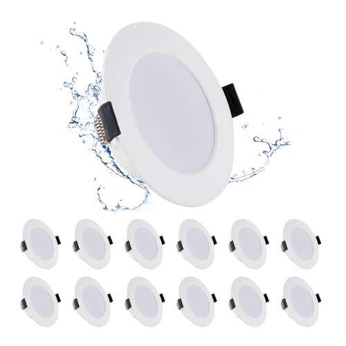 Grebeam 5w LED Spot 230v, LED Einbaustrahler Flach IP44 450LM, Lochdurchmesser 75-90mm, Kaltweiß 6000K, Spots Deckenleuchte für Wohnzimmer Küche Schlafzimmer, 12er Set Grebeam 5w LED Spot 230v, LED Einbaustrahler Flach IP44 450LM, Lochdurchmesser 75-90mm, Kaltweiß 6000K, Spots Deckenleuchte für Wohnzimmer Küche Schlafzimmer, 12er Set von Grebeam