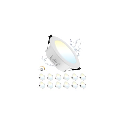 Grebeam LED Spots Dimmbar 7W LED Einbaustrahler 230V Dimmbar Warmweiß Neutralweiß Kaltweiß IP44 Spots Deckenspots für Badezimmer Küche Wohnzimmer, Ø75-90mm Loch, 12er Set von Grebeam