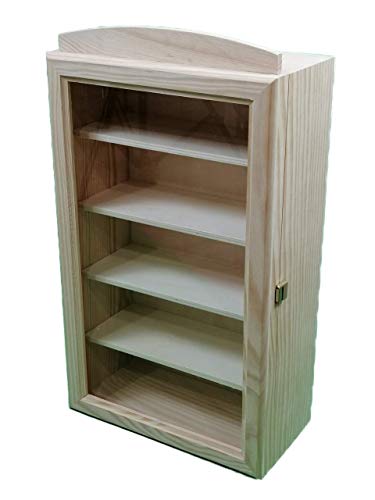 Greca Vitrine aus Holz, Tiefe 15 cm. Maße (Breite/Tiefe/Höhe): 30 x 15 x 54 cm. Aus Naturholz, lackierbar, herausnehmbare Einlegeböden. von Greca