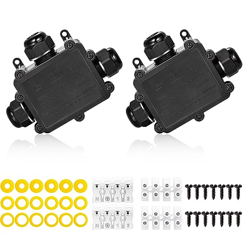 3-fach Kabel-Verbindungsbox inkl. Schnellverbinder IP68 3-Wege Abzweigdose Verbindungsdose Anschlussdose Stromverteiler Wasserdicht Klemmdose Außenverteilerdose für Kabeldurchmesser Ø4mm-14mm,2 Stück von Gredstar