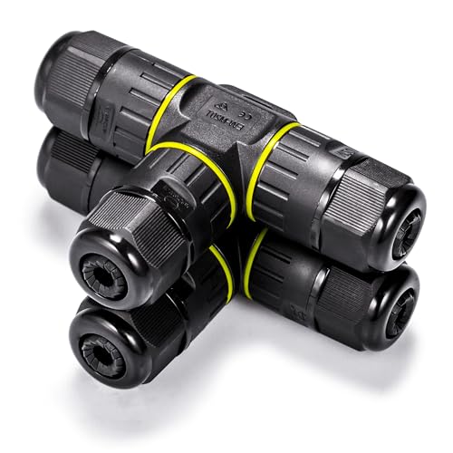 4 Polig Kabelverbindung für Stromkabel Wasserdicht IP68 3 Polig Verbindungsbox T-Kabelverbinder T-Stück Kabelverbinder Verbindungsmuffe T-Form für Kabel Ø5-12mm (2) von Gredstar