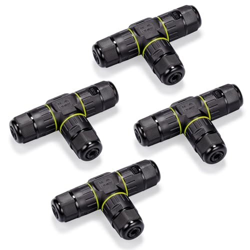 4 Polig Kabelverbindung für Stromkabel Wasserdicht IP68 3 Polig Verbindungsbox T-Kabelverbinder T-Stück Kabelverbinder Verbindungsmuffe T-Form für Kabel Ø5-12mm (4) von Gredstar