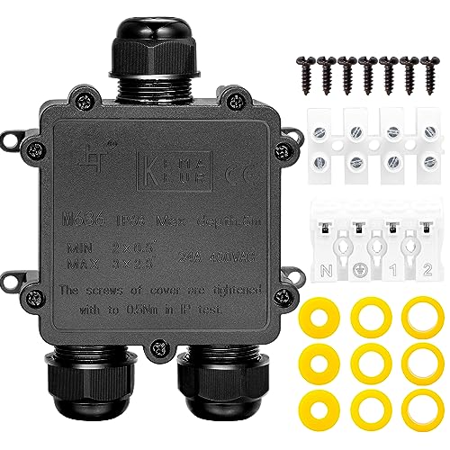 Abzweigdose inkl. Schnellverbinder TÜV geprüfte IP68 wasserdicht 3-Wege Verbindungsdose Anschlussdose Elektrischer Außenverteilerdose für Kabeldurchmesser Ø4mm-14mm,1 Stück Schwarz von Gredstar