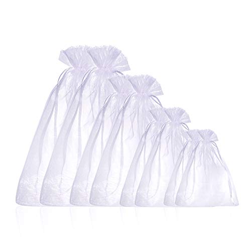 Gredstar 100 Stück Organzasäckchen Lavendelsäckchen Säckchen zum Befüllen Säckli in 4 Verschiedene Größen(7x9cm,9x12cm,15x20cm,20x30cm) (Weiß) von Gredstar