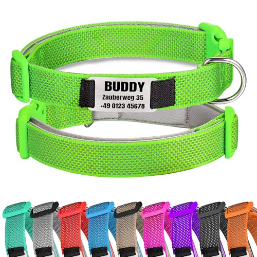 Grün Hundehalsband Reflektierendes gepolstertes Nylon verstellbar mit Schnalle Personalisiert mit Namen und Telefonnummer für große Hunde, L Grün Hundehalsband Reflektierendes gepolstertes Nylon verstellbar mit Schnalle Personalisiert mit Namen und Telefonnummer für große Hunde, L von Gredstar