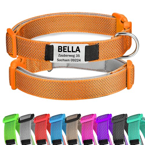 Orange Hundehalsband Reflektierendes gepolstertes Nylon verstellbar mit Schnalle Personalisiert mit Namen und Telefonnummer für große Hunde, L Orange Hundehalsband Reflektierendes gepolstertes Nylon verstellbar mit Schnalle Personalisiert mit Namen und Telefonnummer für große Hunde, L von Gredstar