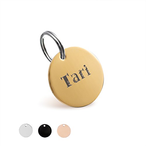 Rund Hundemarke mit gravur edelstahl Haustiere ID Tag Erkennungsmarke für Hundehalsband (Gold,L) von Gredstar
