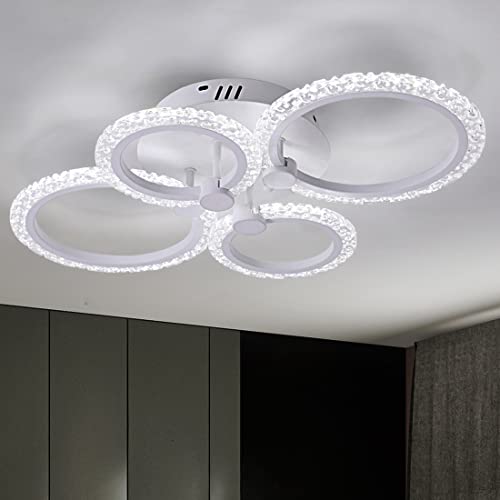 GreeLustr Acryl Ring Kronleuchter, Moderne LED Deckenleuchte, Metall Weiße Lampe Geometrisches Design Unterputzleuchte für Zuhause Wohnzimmer Küche Schlafzimmer (4-Ringe Kühles Weiß) von GreeLustr