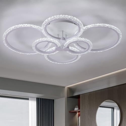GreeLustr Acryl Ring Kronleuchter, Moderne LED Deckenleuchte, Metall Weiße Lampe Geometrisches Design Unterputzleuchte für Zuhause Wohnzimmer Küche Schlafzimmer (6-Ringe Kühles Weiß) von GreeLustr