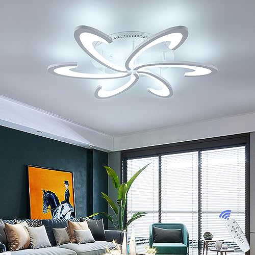 GreeLustr LED Deckenleuchte mit Fernbedienung, weiß Acryl Metallrahmen Deckenlampe Modernes Kronleuchter Lackierte Wohnzimmer Dimmbar LED-Licht Design für Schlafzimmer(6 flammige dimmbar) von GreeLustr