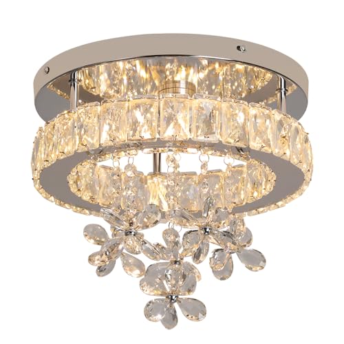 GreeLustr Moderne Kristall Kronleuchter, Runder 4500 K Warmes Licht LED Deckenleuchte, Flush Mount Hängelampe für Esszimmer Wohnzimmer Schlafzimmer Badezimmer Küche von GreeLustr