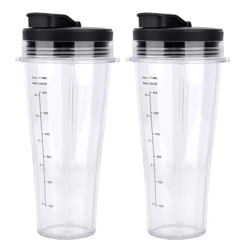 2 Stück Ersatzbecher mit Deckel für Ninja Küchenmaschine Mixer, 24OZ Tassen mit Hülsen kompatibel mit Ninja Blender BN750EU BN800EU BN495EU CB350EU CB150EU CB100EU von GreeSuit