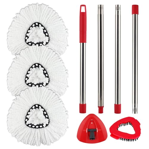 Mikrofaser Wischmopp Ersatzköpfe Kompatibel mit Vileda Turbo Wischmop, 3 Mop Ersatzköpfe, 1 Moppbasis, 1 Scheuerbürste mit 1 Moppstiel, Wischmopp Ersatzkopf Set für alle Böden von GreeSuit