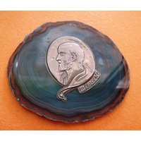 Vintage Antike Hippokrate Silber Graviert Blau Onyx Geod Platte Tisch Briefbeschwerer Dekor Griechisch von GreekOramaa