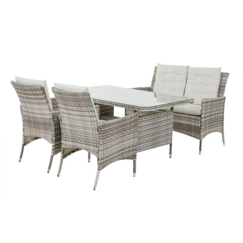 Greemotion Sitzgruppe Rattan Garten Outdoor [Parma] Gartensitzgruppe 4-Personen, (inkl. Auflagen), Farbe Holz/Beige von Greemotion
