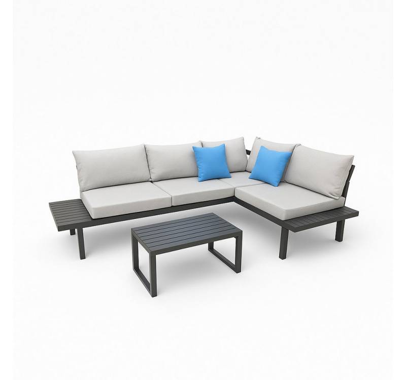 Greemotion Gartenlounge-Set Loungeset Outdoor [Samoa] Loungemöbel-Set Garten, (inkl. Auflagen), Farbe Schwarz/Grau von Greemotion