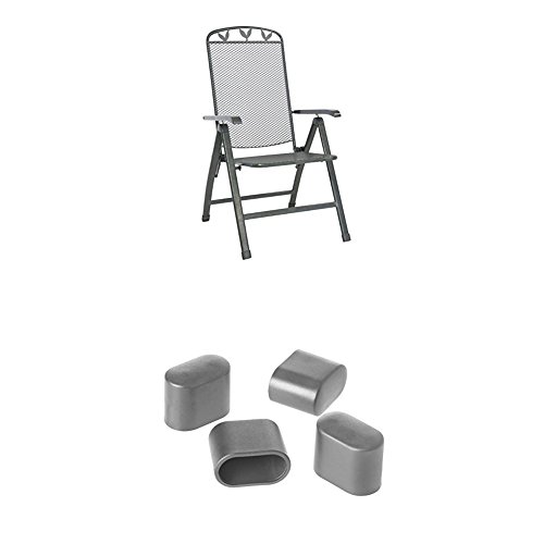Greemotion Klappsessel Toulouse eisengrau, Stuhl aus kunststoffummanteltem Stahl + Fußkappen für Klappsessel Toulouse grau, 4-tlg von Greemotion