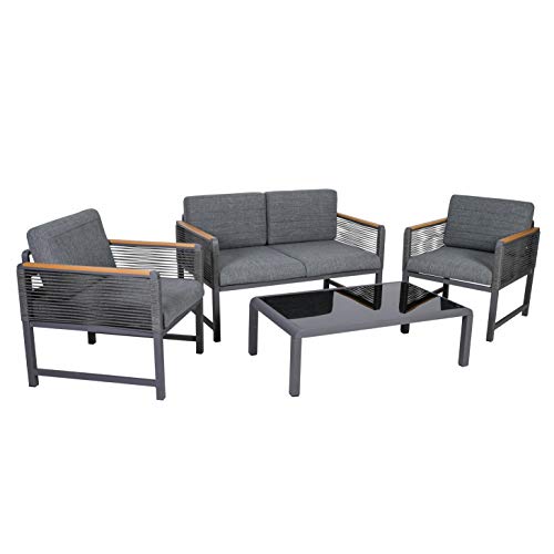 Greemotion Lounge-Set Nevi bestehend aus Bank, Zwei Sesseln und Tisch, 4-teilig, Dunkelgrau von Greemotion