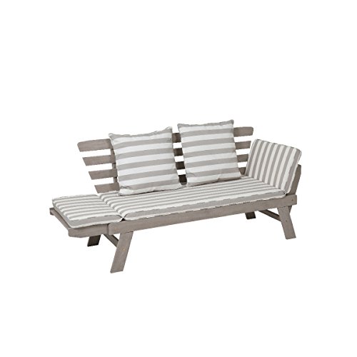 greemotion Gartenbank HAWAII aus Holz inkl. Auflagen, Outdoor Gartensofa mit klappbarer Armlehne für Garten, Terrasse & Balkon, Multifunktionsbank für bis zu 2 Personen, Weiß, 198 x 78 x 68 cm von Greemotion