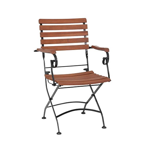 greemotion Klappsessel Borkum akazie, Sessel mit Stahlgestell in Schwarz, klappbarer Gartenstuhl mit Armlehnen, Stuhl aus FSC® zertifiziertem Akazienholz, witterungsbeständig und pflegeleicht von Greemotion