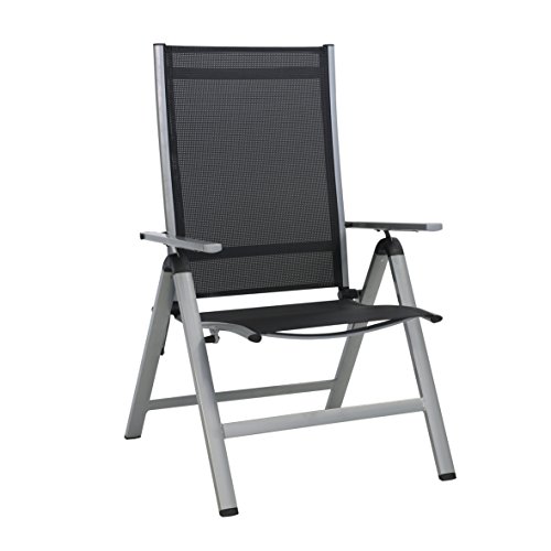 greemotion Klappsessel Monza Comfort silber/schwarz, für den Innen- und Außenbereich, Stuhl mit 7-fach verstellbarer Rückenlehne, schmutzunempfindlich und pflegeleicht, Sitzmaße: ca. 55 x 42 x 44 cm von Greemotion