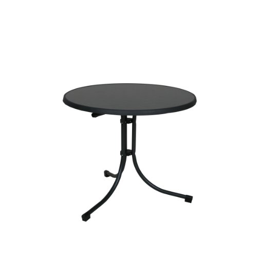 greemotion Klapptisch anthrazit, Gartentisch mit witterungsbeständiger Sevelit-Tischplatte in Schieferoptik, platzsparend klappbar, runder Tisch mit robustem Stahlgestell, besonders pflegeleicht, Maße: ca. Ø 85 x H 70 cm von Greemotion