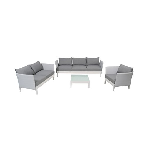 greemotion Lounge-Set Memphis, 4-teiliges Aluminium-Loungeset für indoor und outdoor, Loungemöbel-Garnitur mit Liegefunktion, grau / weiß von Greemotion