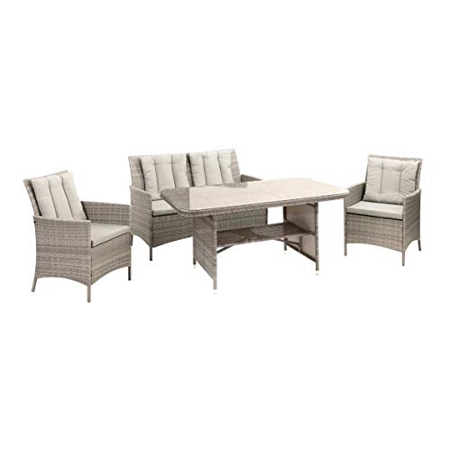 greemotion Lounge-Set Wien, Gartenmöbel-Set aus Polyrattan, inklusive Kissen, Grau, Mittel von Greemotion
