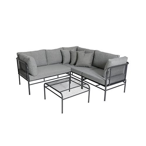 greemotion Loungeset Toulouse eisengrau/grau, Eckbank mit Tisch für In- und Outdoor, Bank mit Rückenverstellung, pflegeleichtes Streckmetallgestell, Sitzelemente einfach umzustellen, ca. 5 Sitzplätze von Greemotion