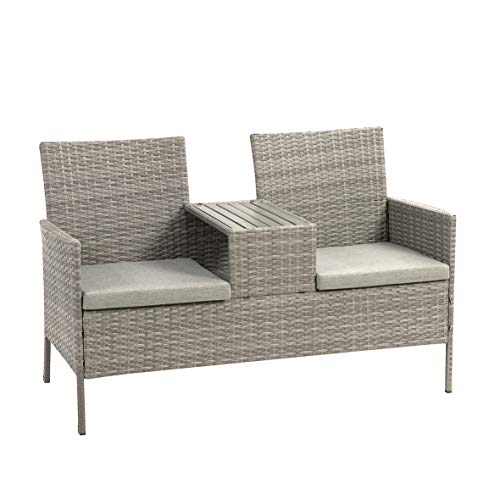greemotion Rattan-Bank Felin, Gartenbank mit Tisch, ca. 141 x 86,5 x 66 cm, Grau von Greemotion