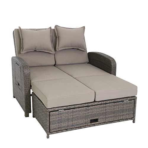 greemotion Rattan-Lounge Bahia Rondo, Sofa & Bett aus Polyrattan, Indoor & Outdoor, 2er Garten-Sofa mit Stahl-Gestell, Daybed, braun-beige von Greemotion